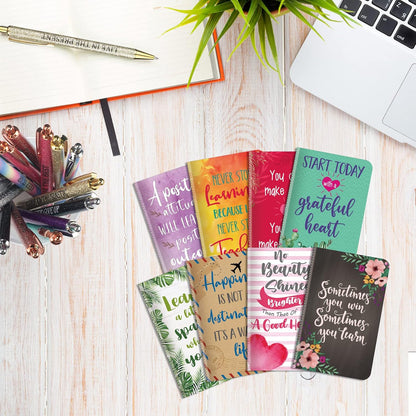 Funrous 32 Pcs Motivational Quote Pens Inspirational Notepads Mini Journal with Ballpoint Pen Small Notebooks Gift for Men Women Coworker Adult Party Favors Prize Teacher Student Office(Stylish)