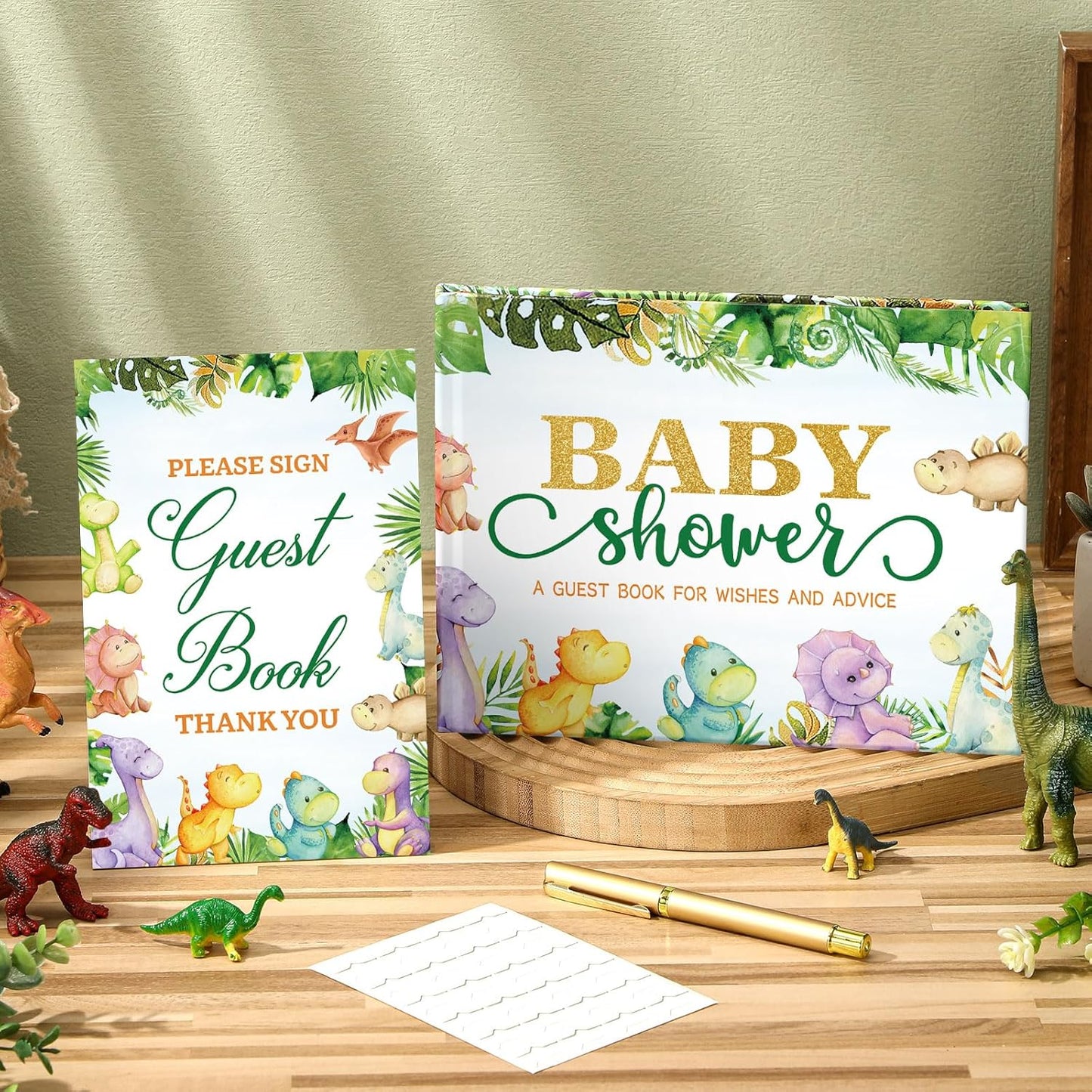 Fuyoooo 27 Pcs Safari Animal Baby Shower Guest Book Set Baby Shower Sign in Guest Floral Book Place Table Cards with Gold Pen Adhesive Photo Corner for Birthday Party