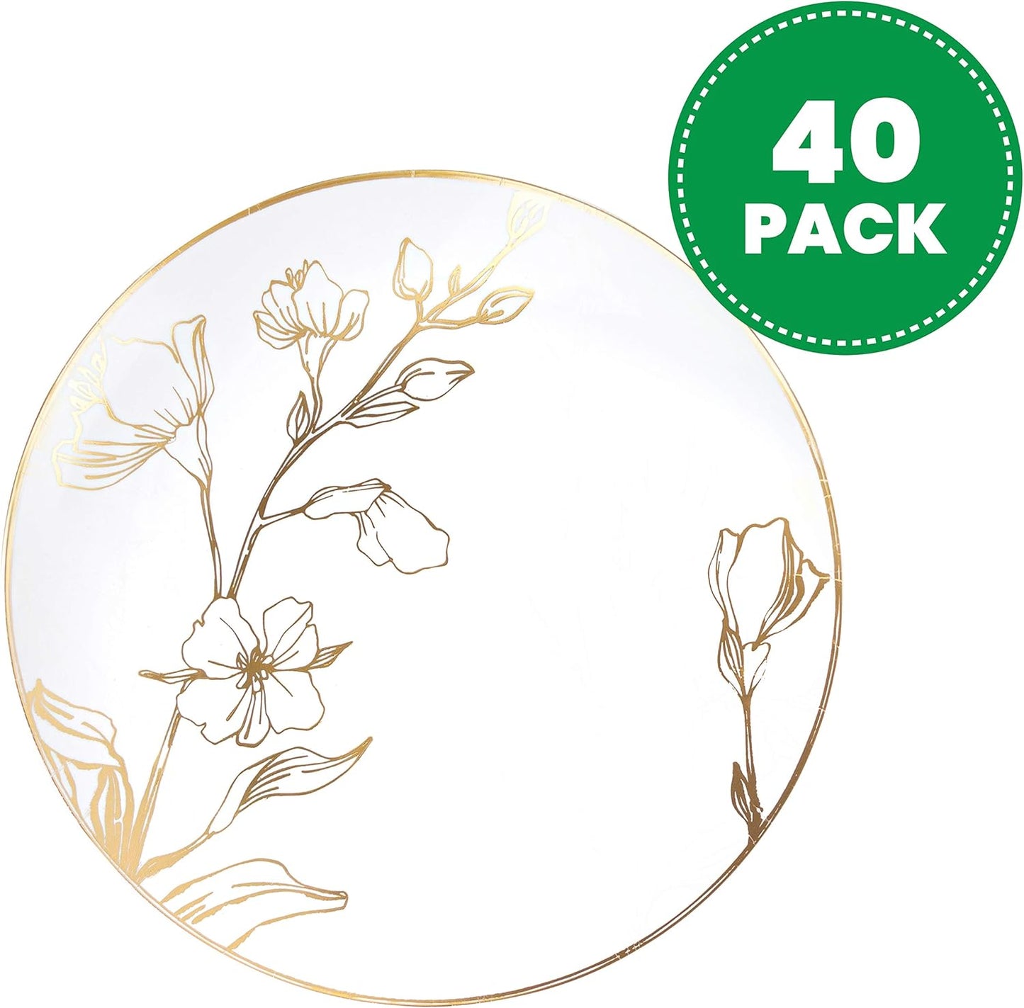 PLASTICPRO [16 OZ 20 Count] White Plastic Floral Design Party Soup bowls With Gold Rim Premium heavyweight Elegant Disposable Tableware Dishes