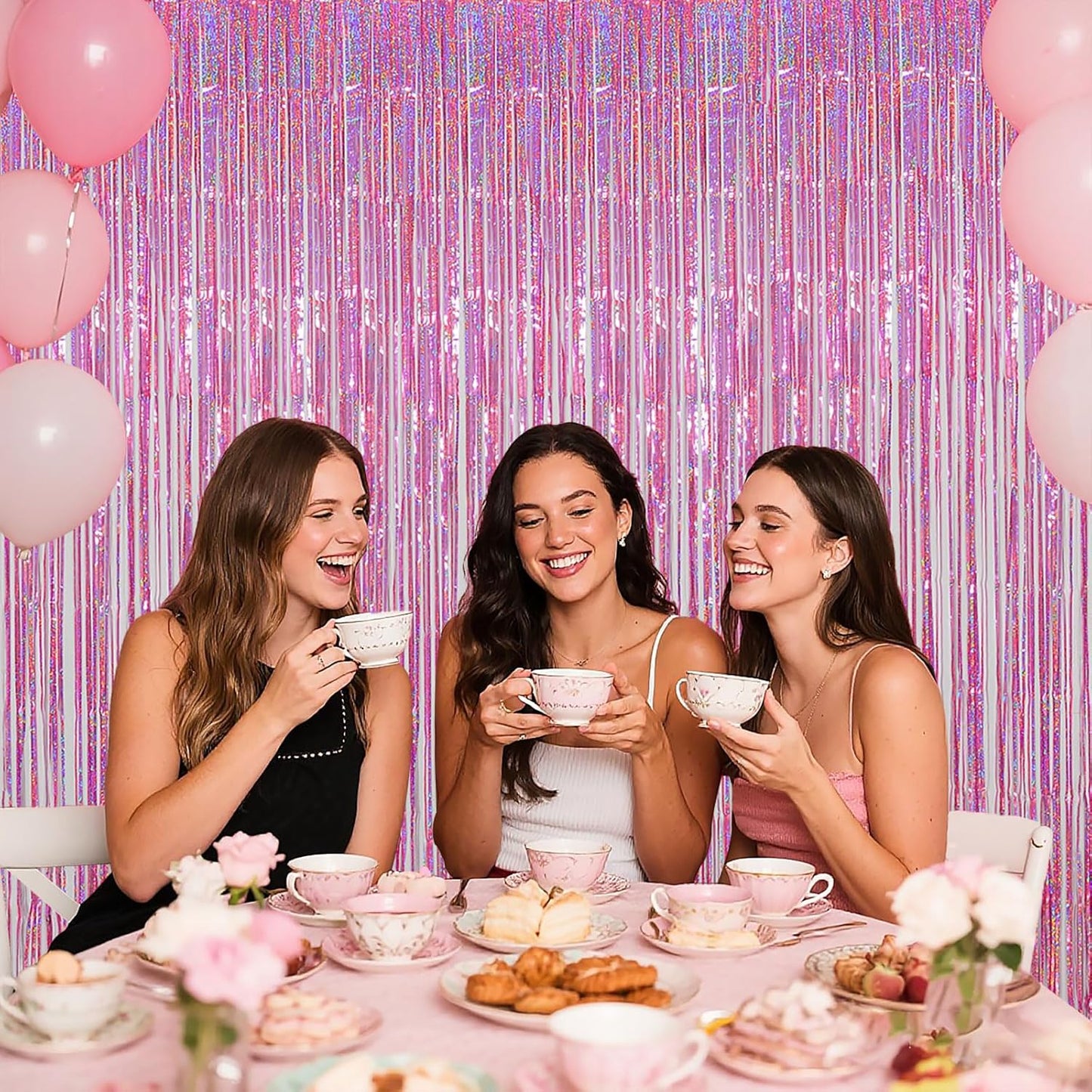 Iridescent Party Decorations Fringe Backdrop, Sparkling Holographic Foil Fringe Tinsel Curtains for Frozen Mermaid Birthday Party Decor - 3.28x6.56ft 2 Packs