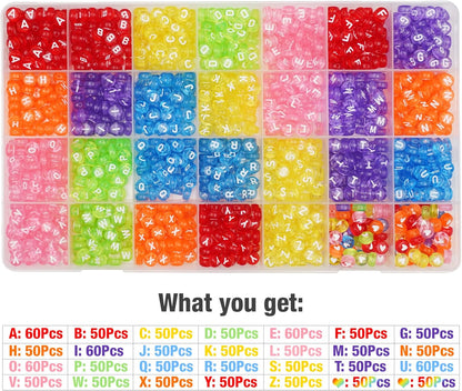 Melius 1450Pcs Acrylic Glow Letter Beads, Alphabetical Glowing in The Dark Beads in 28 Grid Box for Jewelry Making, DIY Bracelets, Necklaces, Key Chains (Glowing, 4x7mm)