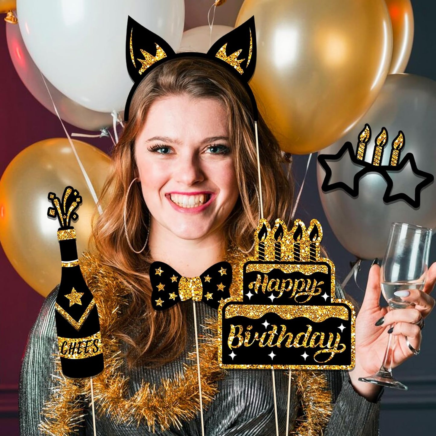 36 PCS Birthday Photo Booth Props Party Supplies Holiday Picture Decorations Photo Booth Props for Birthday Party Favors Pose Sign Kit Fun for Party (Purple and Black)