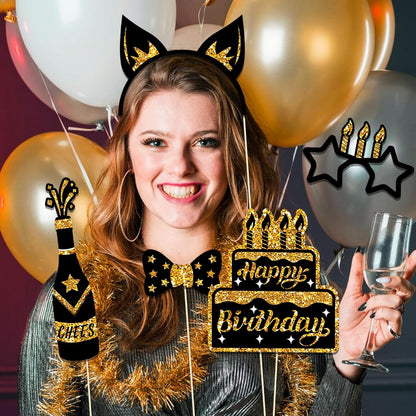 36 PCS Birthday Photo Booth Props Party Supplies Holiday Picture Decorations Photo Booth Props for Birthday Party Favors Pose Sign Kit Fun for Party (Purple and Black)