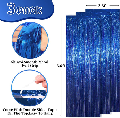 Voircoloria 3 Pack 3.3x8.2 Feet Gold Foil Fringe Backdrop Curtains, Tinsel Streamers, Fringe Backdrop for 2025 New Years Eve, Graduation, Birthday, Baby Shower, Gender Reveal, Disco Party - Colors A