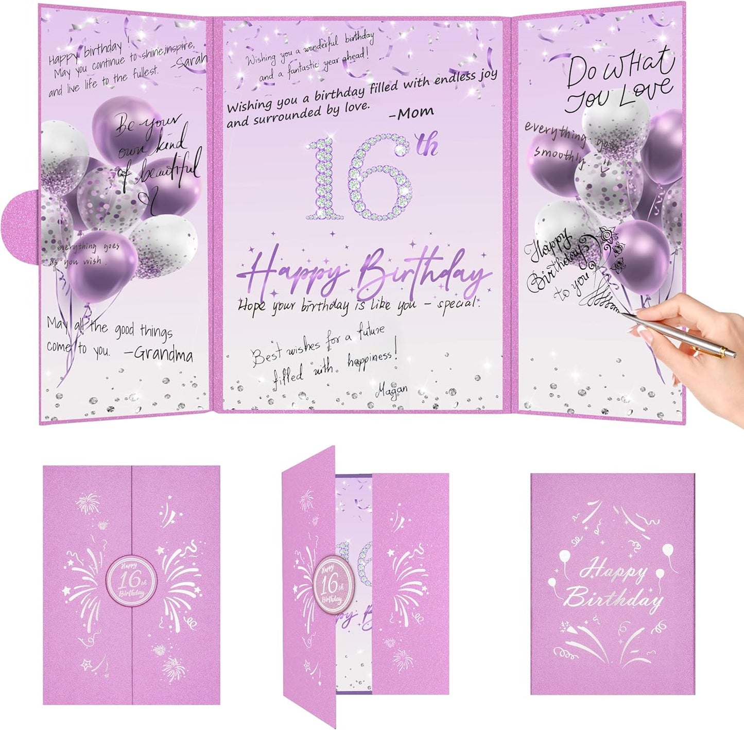 Blue and Silver 16th Birthday Party Decoration Guest Book 16th Happy Birthday Guest Sign in Book Perfect Signature Cardboard Party Supplies Great Birthday Gift for Boys