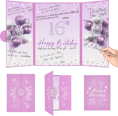 Blue and Silver 16th Birthday Party Decoration Guest Book 16th Happy Birthday Guest Sign in Book Perfect Signature Cardboard Party Supplies Great Birthday Gift for Boys