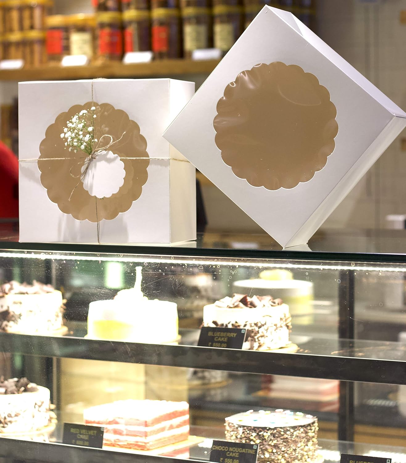 Kraft Cake Boxes with Window (10pcs) - Brown Bakery Boxes for Cakes, Donuts, Pie, Cookies, Cupcakes, Chocolates, Desserts: Size 10x10x5 Inches