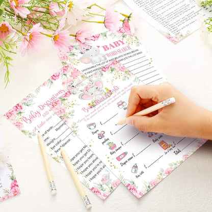Yinder 145 Pcs Baby Shower Games Activities Cards with 20 Pencils Includes Baby Bingo Description and Wishes Guess Who Price is Right Word Scramble Game(Here Comes the Son)