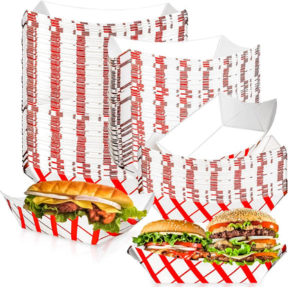 100 Pack 3lb Paper Food Trays,Disposable Greaseproof Kraft Checkered Carnival Food Serving Take Out Basket Tray Boat for Snacks Fries Nachos Popcorn Hot Dogs Carnival Wedding Party Picnic