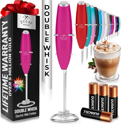 Zulay Kitchen Powerful Milk Frother Wand With Duracell Batteries - Ultra Fast Handheld Drink Mixer - Electric Whisk Foam Maker for Coffee, Lattes, Cappuccino & Matcha - Z1 Motor - Black - Colors C
