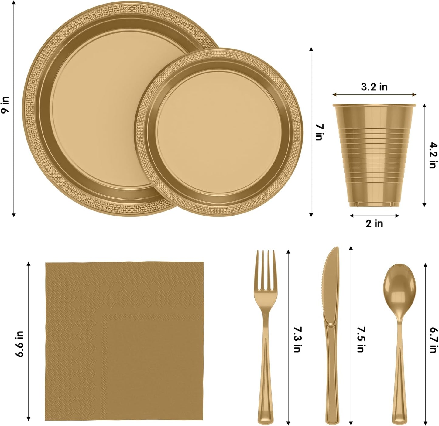 350 Pcs Black Plastic Plates For Party, Black Disposable Plates Set, 50 Of Each 9" Dinner Plate Set, 7" Dessert Plate, Cups, Napkins & Cutlery Plastic Dinnerware Set Exquisite