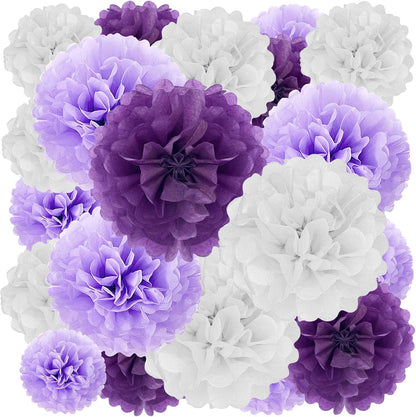 Tissue Paper Pom Poms, Pink Tissue Paper Flowers, Hanging Flower Balls for Weddings Fiesta Parties Birthday Baby Showers Classroom Bridal Shower Decoration (18Piece Set-6/10/12/14Inch)