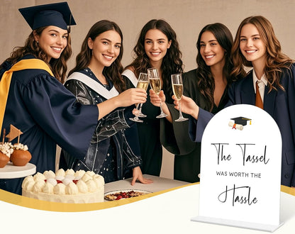 Graduation Guestbook Sign, 6 x 8 Inch White Arch Acrylic Grad Party Sign with Holder, Graduation Party Sign for Class of 2026, Grad Decor, High School College Party Supplies - DL02