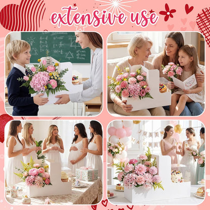 Qinyoung 12 Sets Mother's Day Flower Gift Box Cake Flower Gift Boxes with 12 Pcs Transparent PVC Cake Boxes Mother's Day Box for Teacher,Mom Wedding, Birthday Party(White,Classic,Blank)