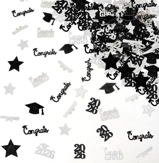 Black Gold Graduation Confetti Class of 2026 Black Graduation Cap, 200Pcs Glitter Stars Confetti Sprinkles, Table Congrats Grad Confetti for Graduation Party Table Decorations