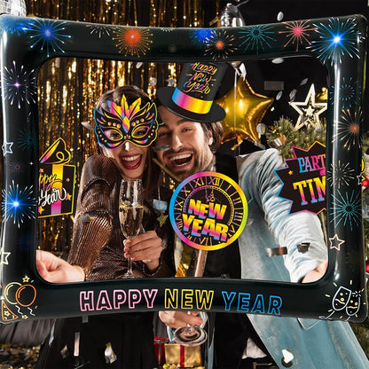 Hawaiian Photo Booth Props & Inflatable Frame, 30Pcs Luau Photobooth Props with Large Inflatable Inflatable Selfie Picture Frame for Summer Tropical Aloha Luau Party Selfie Supplies