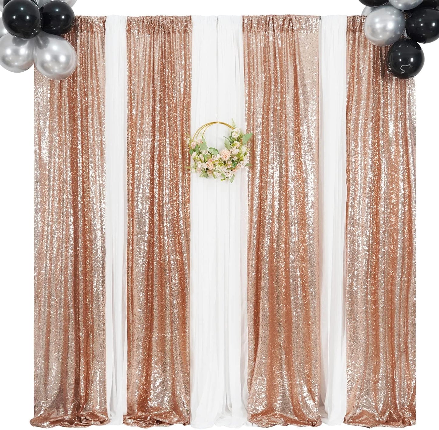 Poise3EHome Black Sequin Backdrop Curtains, 2 Panels 2FTx8FT Glitter Photo Booth Backdrop for Halloween Birthday Bachelorette Wednesday Twilight Party Decorations