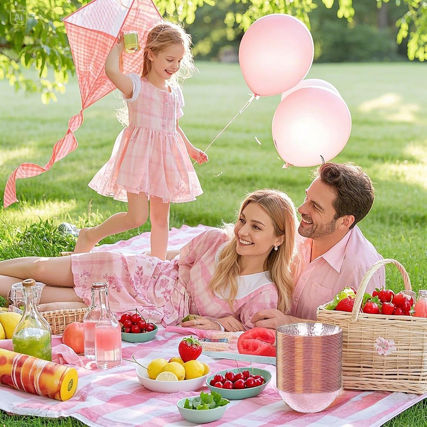 I00000 30 Pack 12 Ounce Pink Plastic Bowls Hammered Clear Bowl with Gold Rimmed, Heavy Duty Disposable Bowl Set,Elegant Salad/Dessert/Ice Cream Small Bowls for Party Weddings
