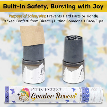 2 Pack Blue Heart-Shaped Confetti Poppers for Baby Gender Reveal | Blue Paper and gold mylar Baby Boy Party Supplies