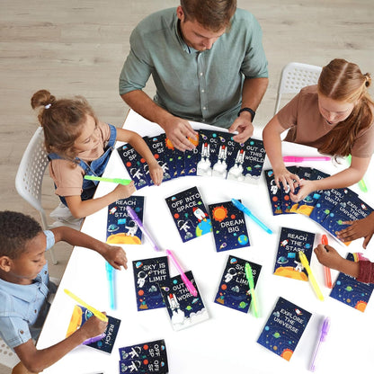 ZOIWA 48Pcs Outer Space Party Favors Notepads with Invisible Ink Pen Astronaut Party Favors Magic Spy Pens with Light Mini Space Notebooks for Kids Solar System Galaxy Party Gifts Goodie Bags Stuffers