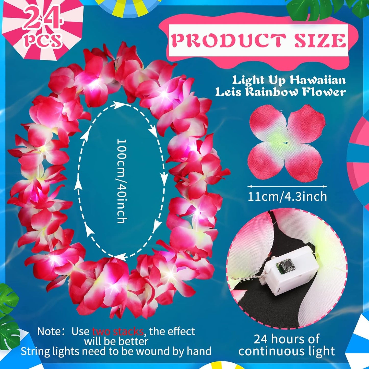 Sherr 24 Pcs LED Leis Light Up Purple and Gold Hawaiian Flower Necklaces, Graduation 2026 Party Supplies, Class of 2026 Leis for Beach Wedding Luau Glow Party Favors