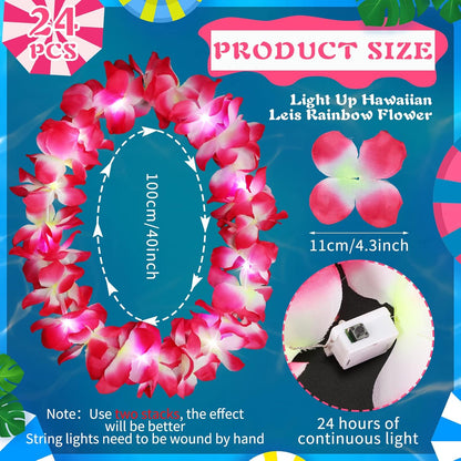 Sherr 24 Pcs LED Leis Light Up Purple and Gold Hawaiian Flower Necklaces, Graduation 2026 Party Supplies, Class of 2026 Leis for Beach Wedding Luau Glow Party Favors