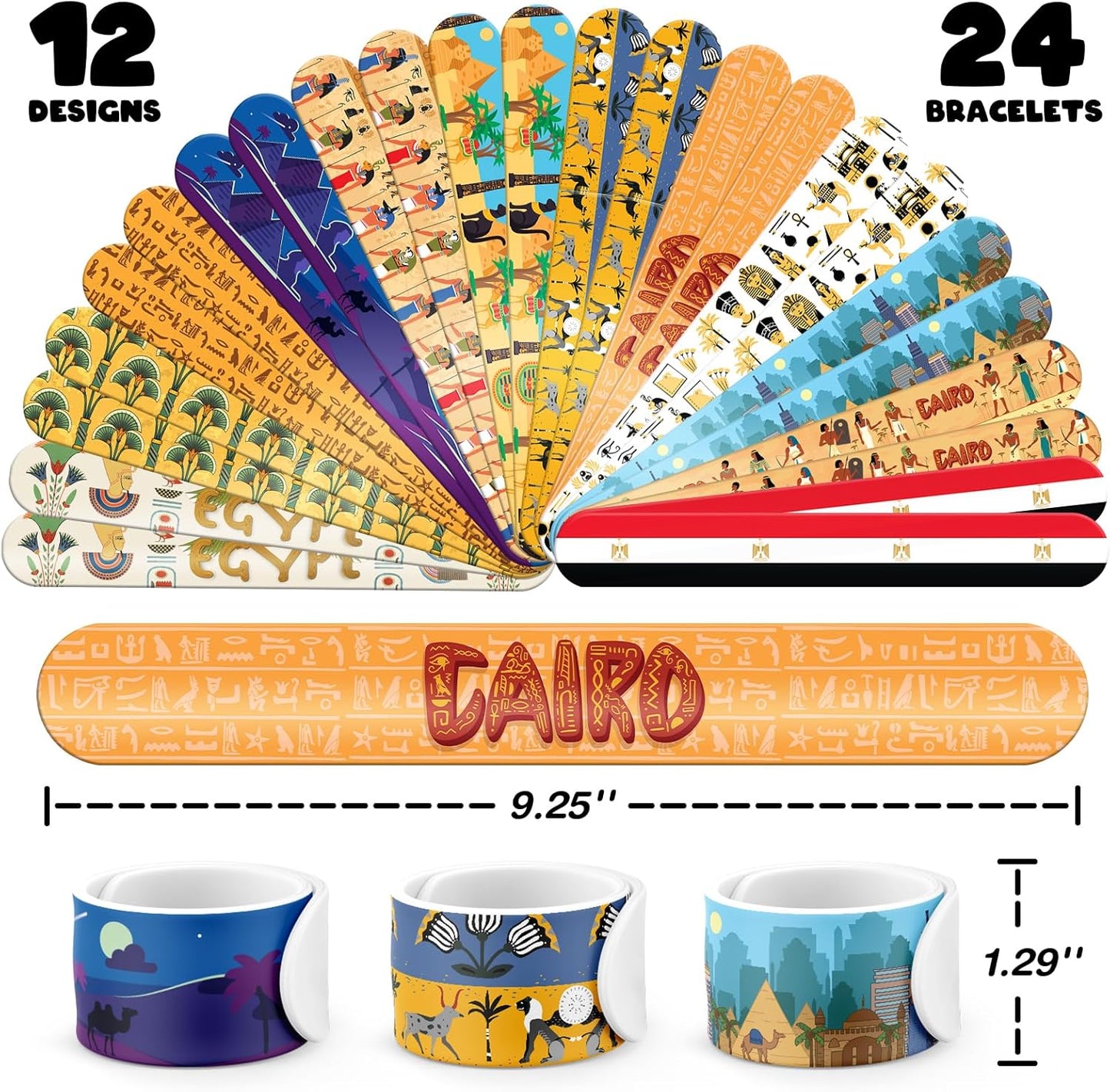 96 PCS Ancient Egypt Party Favors Set – 72 Pre-Cut Temporary Tattoos & 24 Slap Bracelets, Perfect for Egyptian-Themed Events, Travel-Inspired & Ancient History Gifts