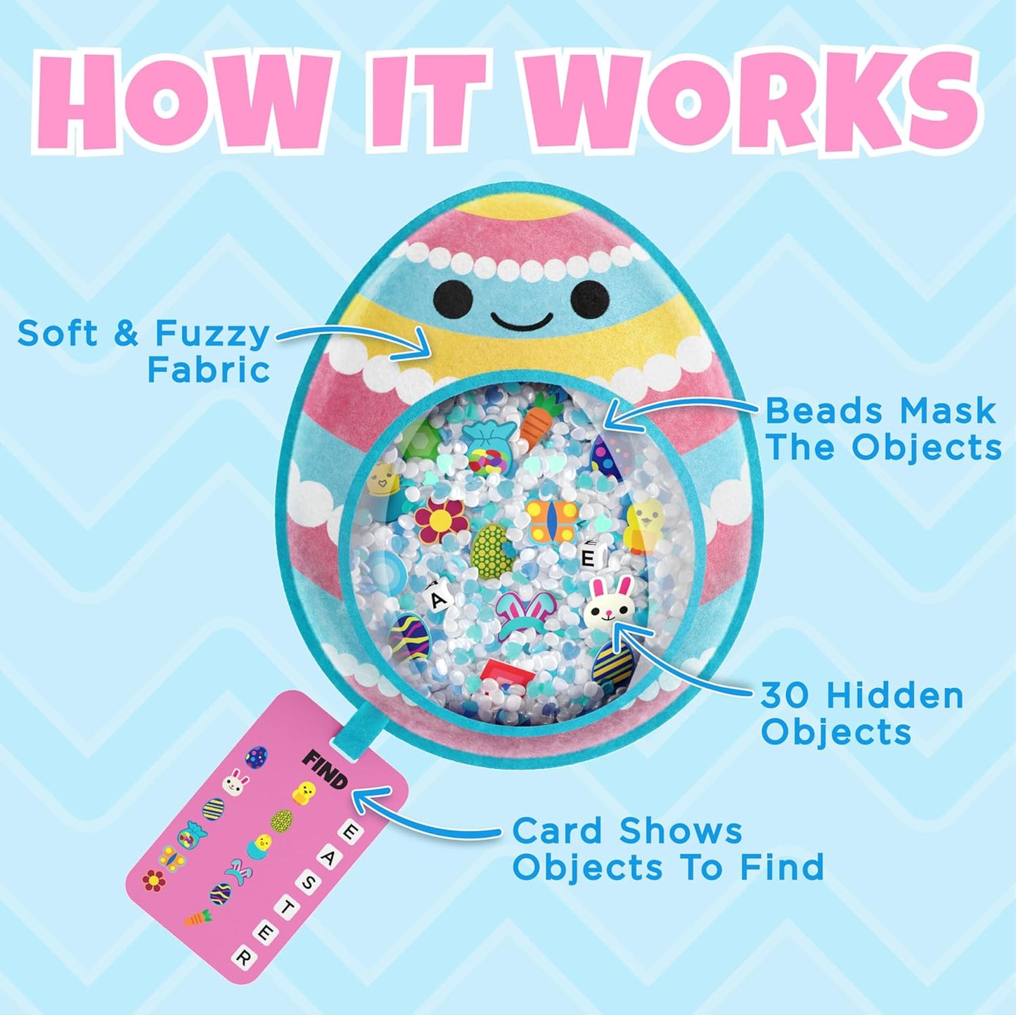 Vango BIZYBOO Easter Egg Busy Bag Scavenger Hunt - Hidden Object Search Sensory Matching Game for Kids 2 and Up (Blue)