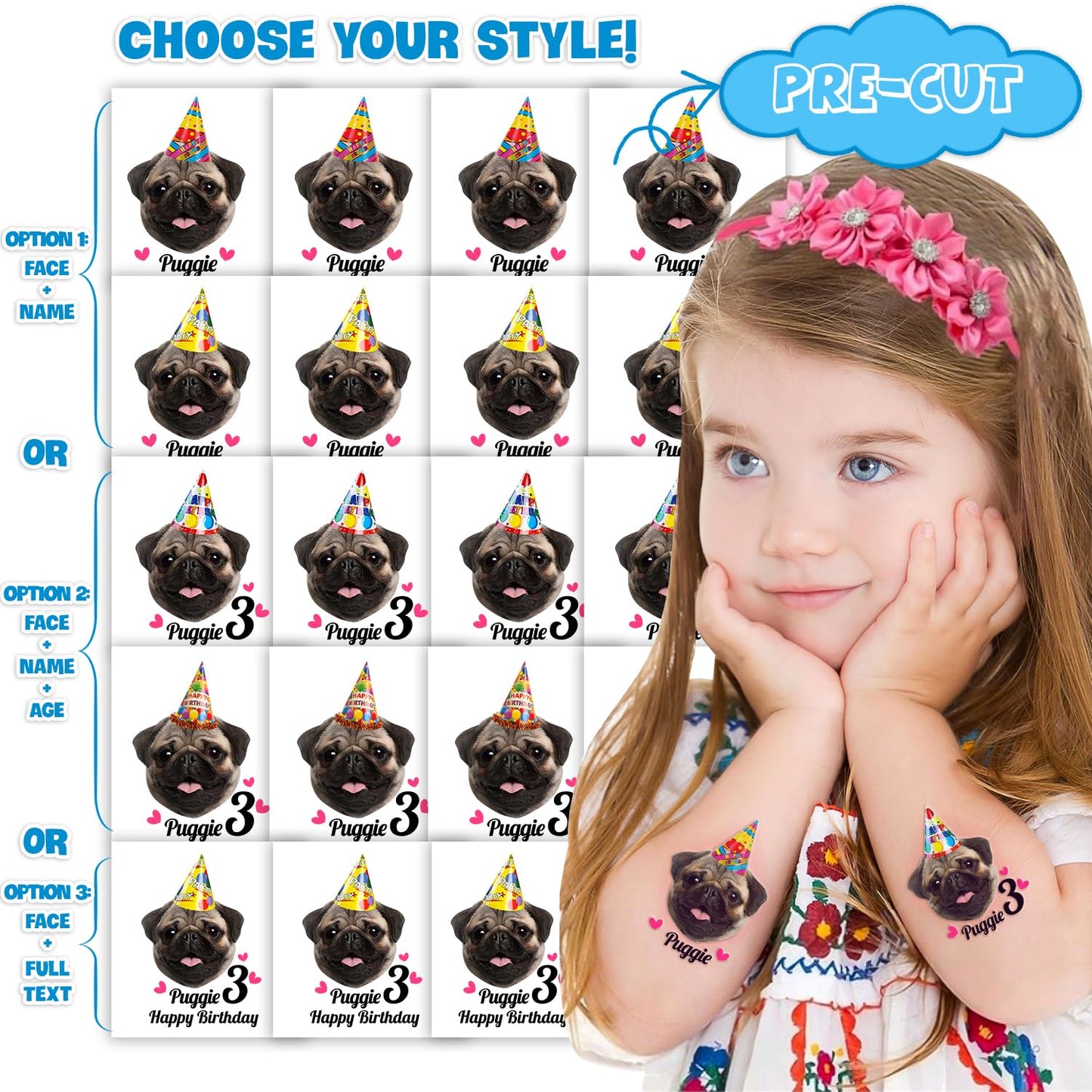 96 PCS Dog Pet Pre-Cut Temporary Tattoos for Kids | Super Cute First Themed Birthday Party Favors, Supplies, Decorations, Animal Fake Tattoo Stickers (Multiple)