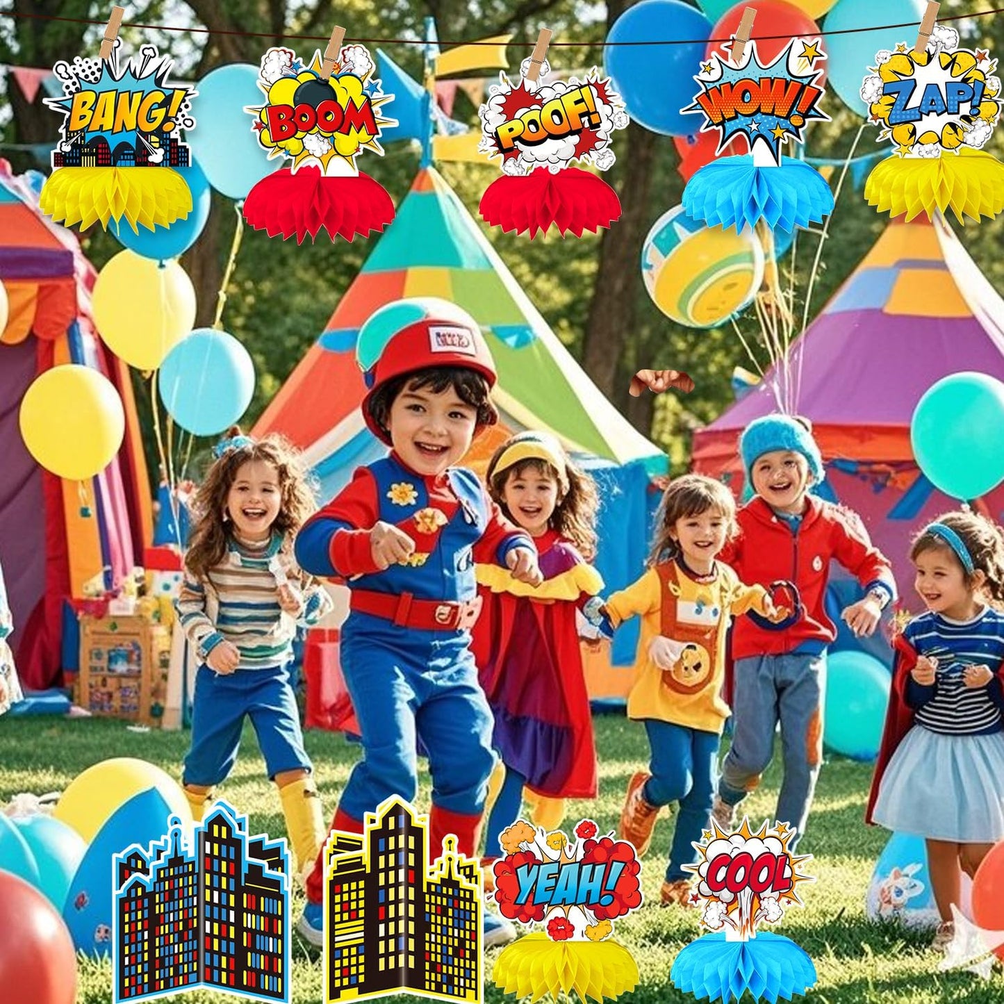 10 Pieces Hero Party Decoration, Hero Honeycomb Centerpieces 3D Table Topper Standing Decorations, Hero-Theme Party Supplies for Birthday Shower Decorations