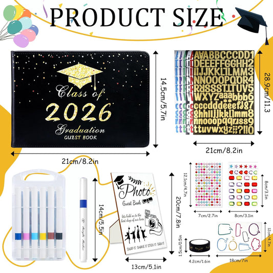 LUYI 8 Pcs Graduation Guest Book 2026, Graduation Decorations Party Favors Photo Guest Book Sign with Pen Stickers Washi Tape in Book Signature Memory Scrapbook for College Gift