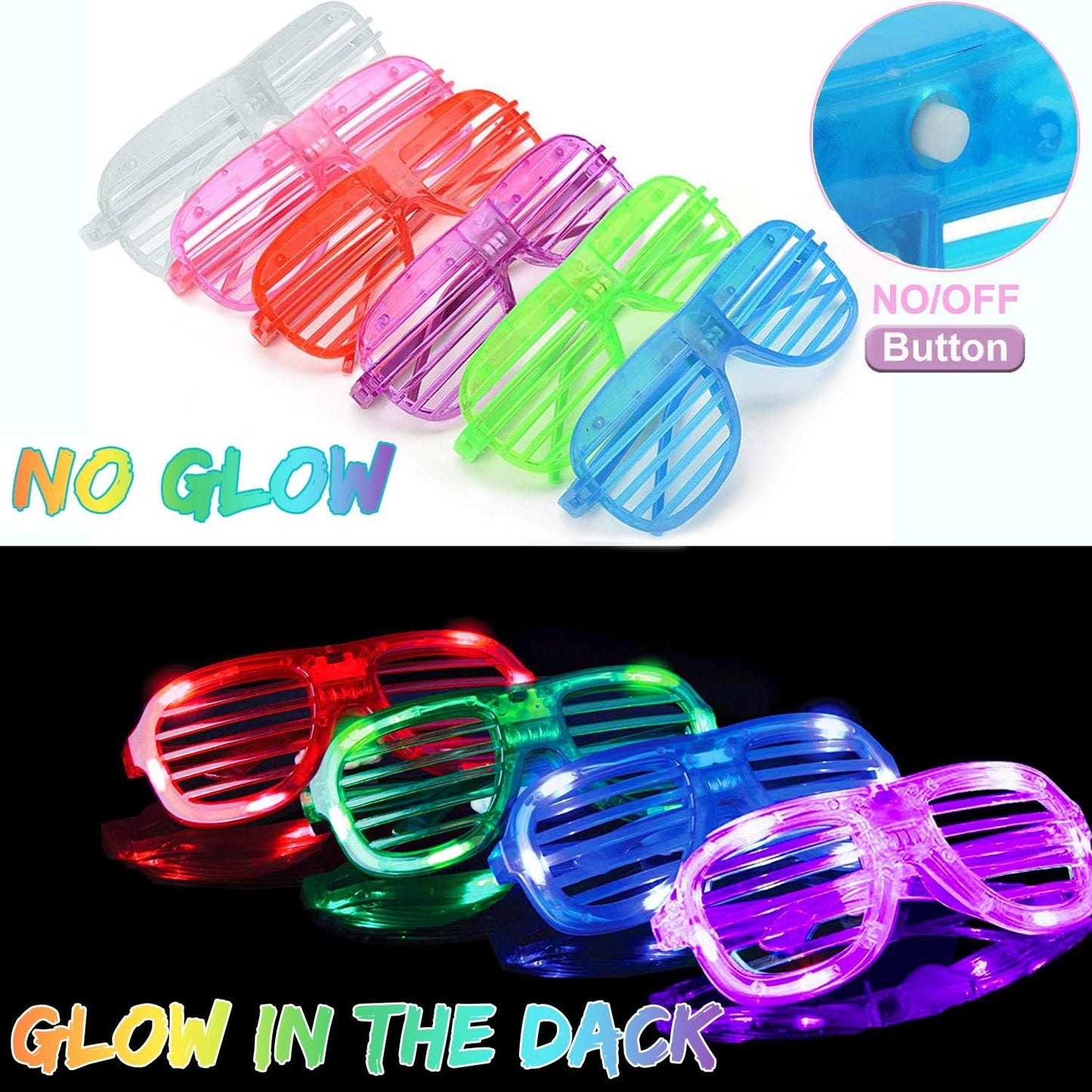 iGeeKid 50 Pack LED Glasses Light Up Party Glasses Glow In The Dark Party Supplies Shutter Neon Toys Flashing Glasses Party Patriotic