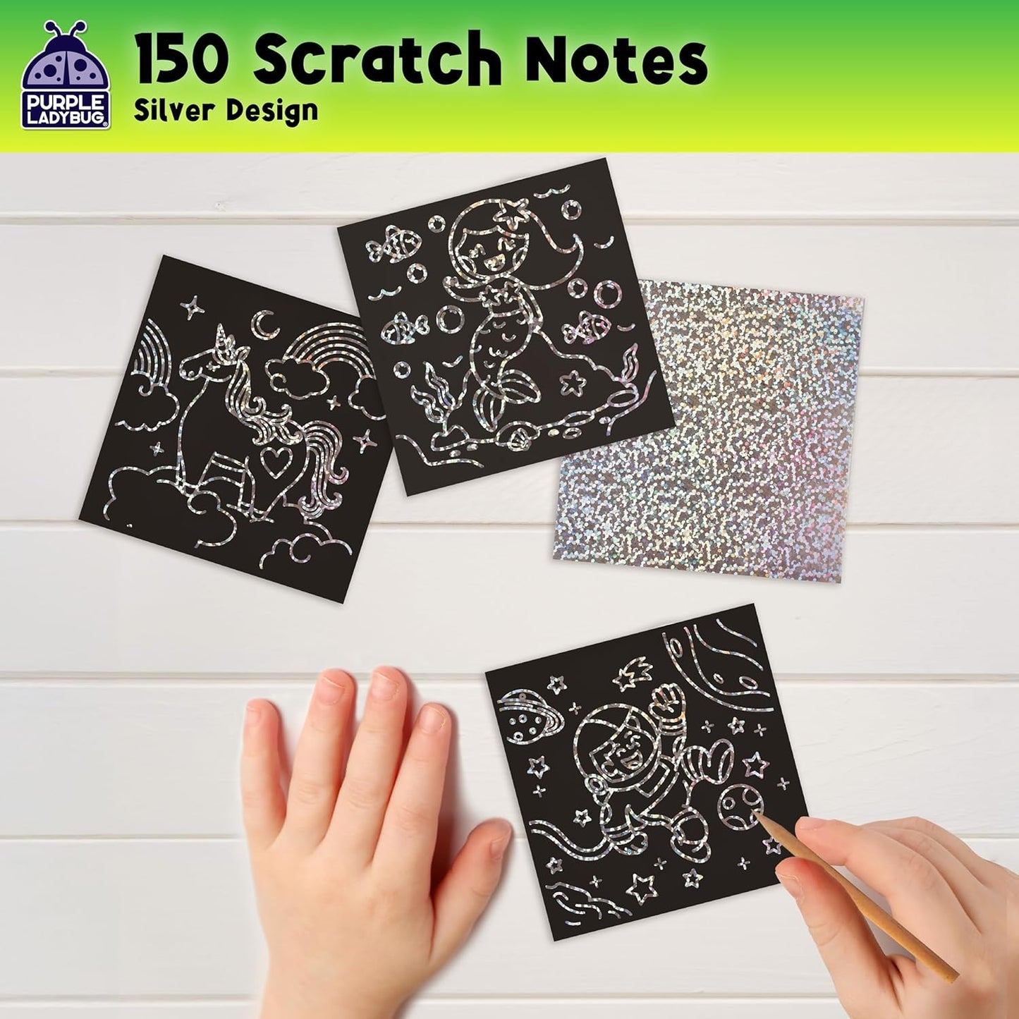 PURPLE LADYBUG Scratch Art for Kids - 150 Rainbow Scratch Art Mini Notes Arts and Craft Supplies, Crafts for Kids Ages 4-12, Mothers Day Note Cards, Kid Summer Activities for Camping & Summer Crafts