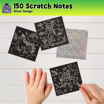 PURPLE LADYBUG Scratch Art for Kids - 150 Rainbow Scratch Art Mini Notes Arts and Craft Supplies, Crafts for Kids Ages 4-12, Mothers Day Note Cards, Kid Summer Activities for Camping & Summer Crafts