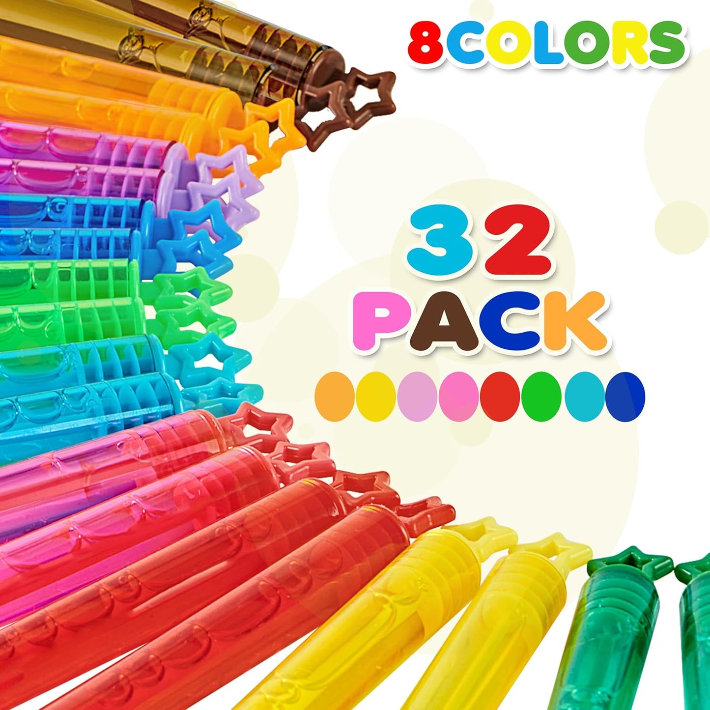 32 PCS Mini Bubble Wands in 8 Colors, Children's Party, Birthday Party, New Year, Christmas, Valentine's Day, Carnival, Ideal Goodie Bag Filling, School Classroom Male and Female Awards