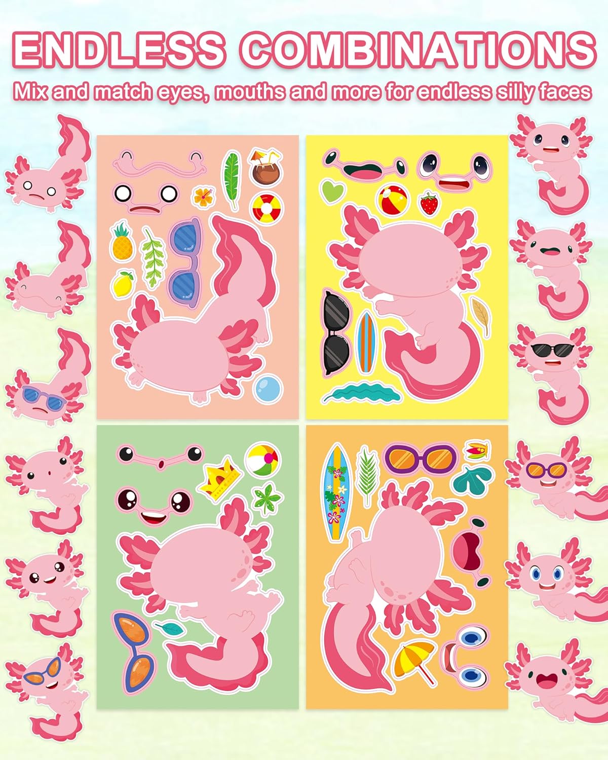 Aowplc 36 Pcs Make-A-Face Sticker Sheets Kids Party Favors Mix and Match Stickers with Dinosaurs, Mermaids, Unicorns, Horses, Farm & Sea Animals for Parties, Birthdays, Classroom Activities & Crafts