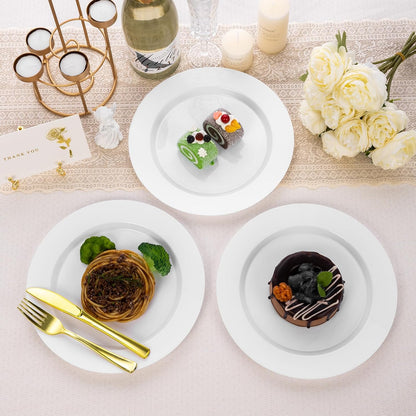 Goodluck 200PCS Gold Plastic Plates, Heavy Duty Disposable Gold Plates with 100 10.25 inch Dinner Plates and 100 7.5 inch Dessert Plates for Party, Holiday, Wedding, Thanksgiving