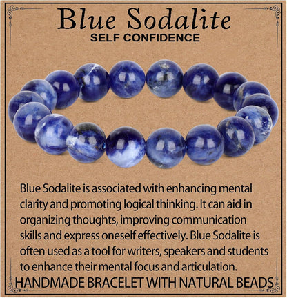 LPBeads Handmade Natural Gemstone Stretch Elastic Bracelet Healing Crystal Round Stone Beads Jewelry Gifts for Women Men
