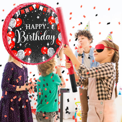 Sinmoe Birthday Piñata with Stick Blindfold and Confetti Large Piñata for Adult Men Women Birthday Party Supplies Decoration Wedding Anniversary(Black and Gold)