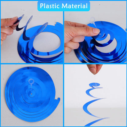 BEISHIDA Blue Blue Silver Hanging Swirls Party Decorations Plastic Streamer for Ceiling, Birthday Hanging Party Supplies, Pack of 30
