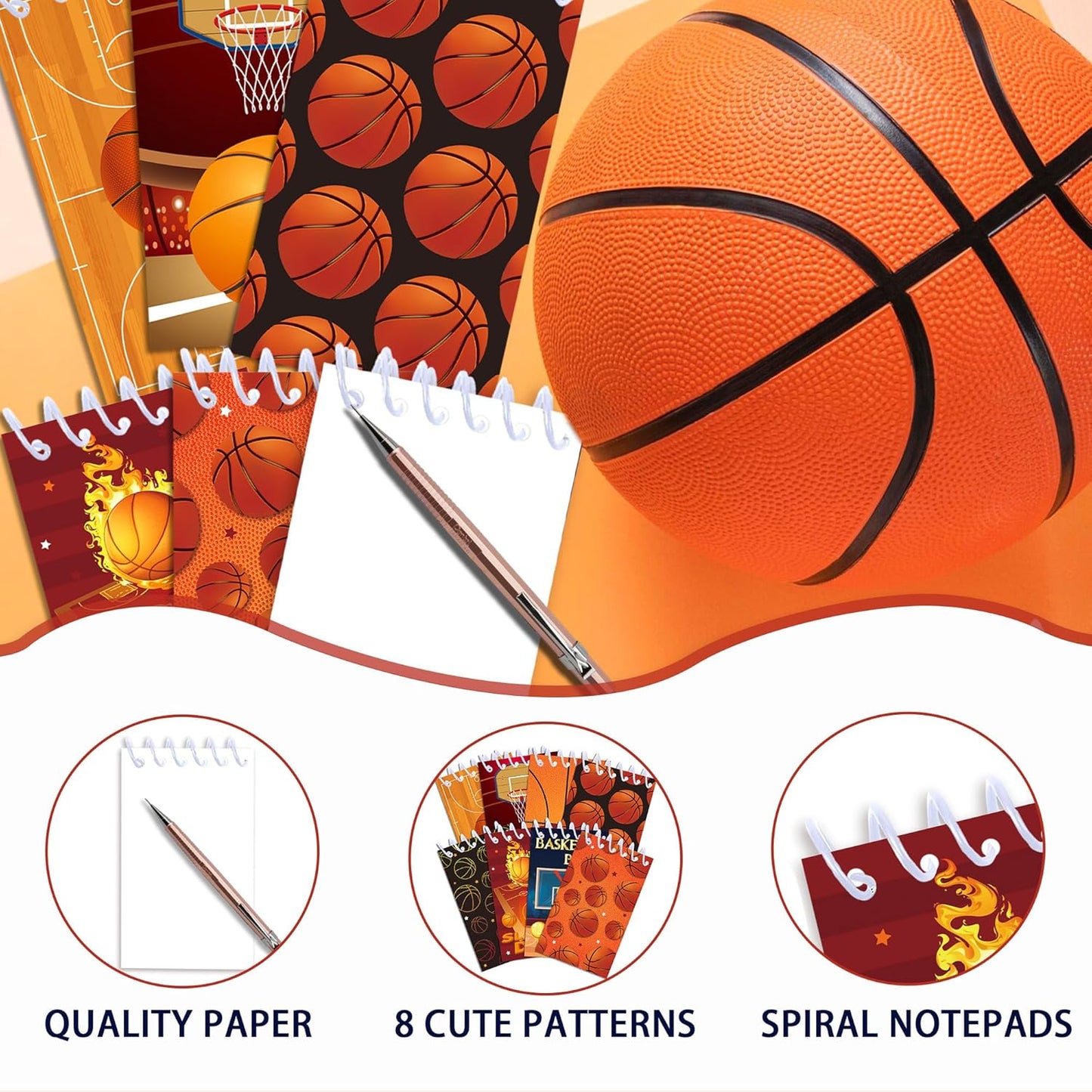 24 Pcs Sports Mini Notepads Basketball Baseball Football Soccer Party Favors Goodie Bag Stuffers Notepads Spiral Mini Notebooks for Teens Teacher Classroom Reward