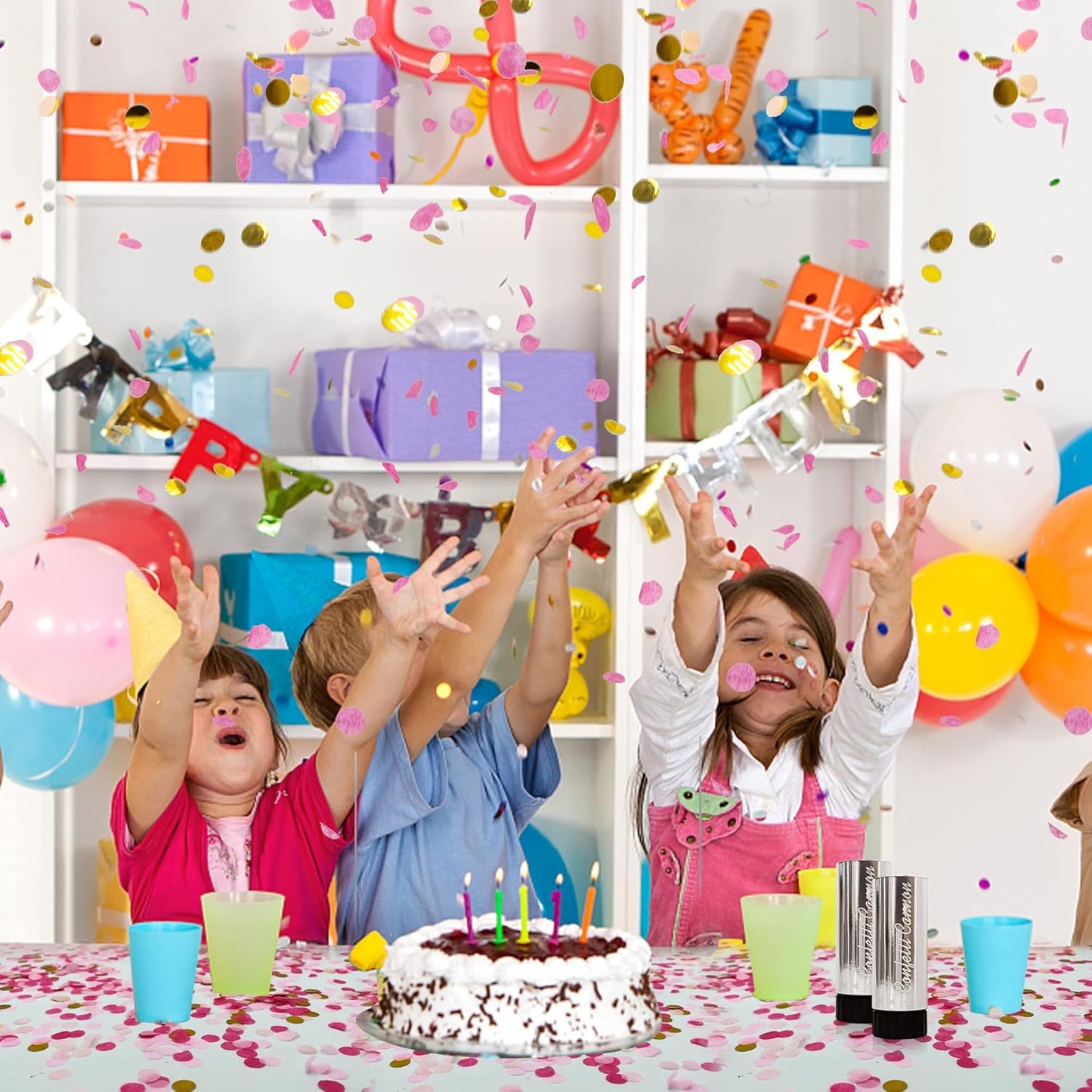 8 PCS Confetti Poppers Cannons for Wedding Birthday Graduation Baby Shower Anniversary Christmas New Year's Kids Fun Party Supplies Decorations and Favors (Pink + Gold)
