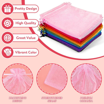 Crweety 50 Pcs Organza Bags 6x9 Inch White, Large Mesh Gift Bags Drawstring, Jewelry Pouches Treat Sachet Goodie Mesh Bag Drawstring for Wedding Party Favors Baby Shower & Mothers Day Gifts