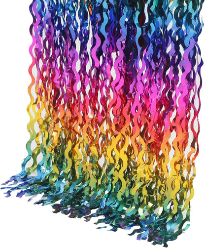 4 Pack Wavy Champagne Gold Metallic Tinsel Foil Fringe Curtains Backdrop - 3.3X6.6ft Foil Fringe Backdrop for Parties | Door Streamers for Birthday | Photo Booth Backdrops Party Decor