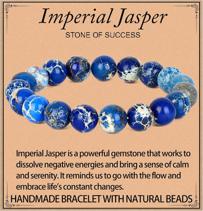 LPBeads Handmade Natural Gemstone Stretch Elastic Bracelet Healing Crystal Round Stone Beads Jewelry Gifts for Women Men