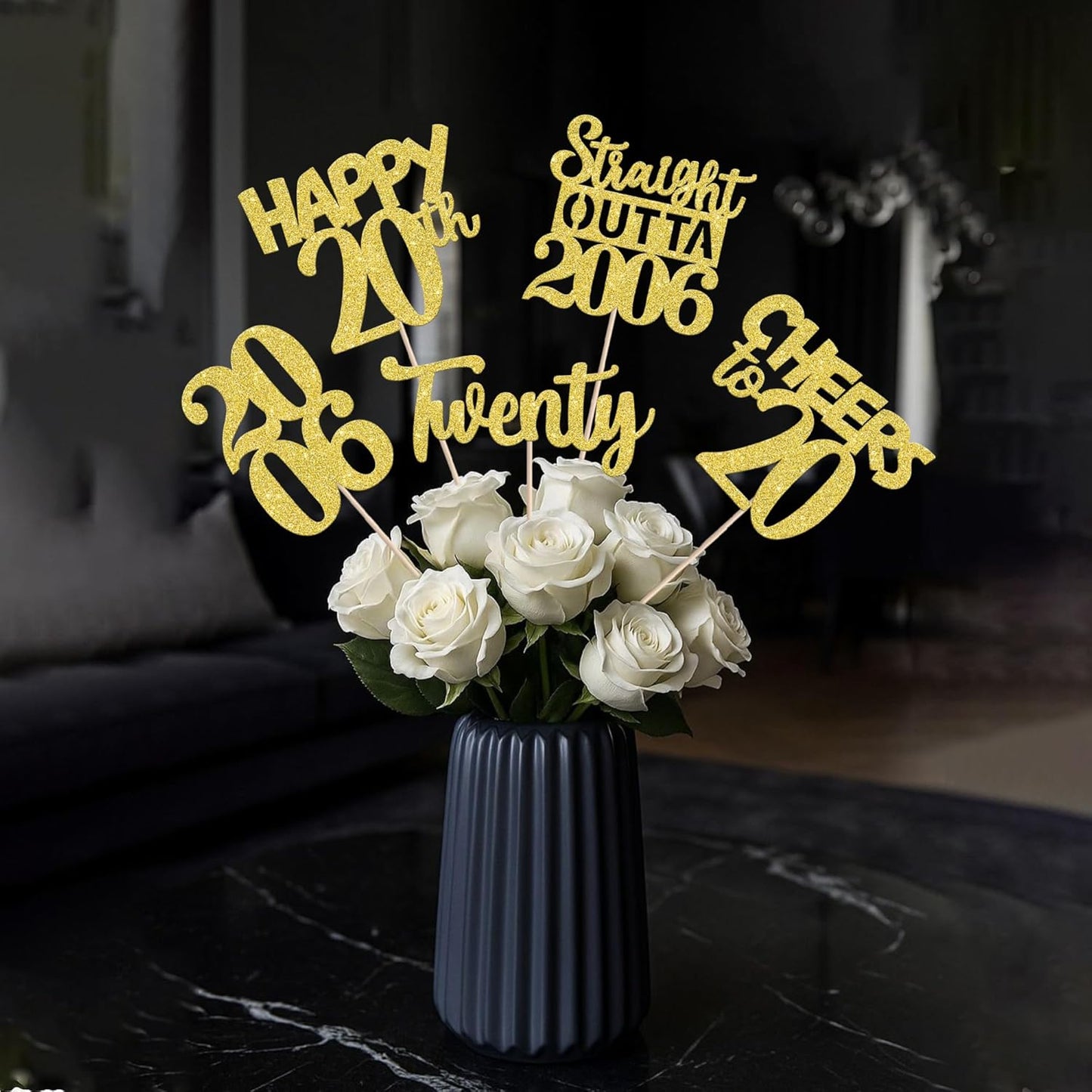 15 PCS 50th Birthday Centerpiece Sticks Fifty Happy 50th Straight Outta 1976 Table Flower Centerpieces Sticks Cheers to 50 Floral Decorations for 50th Birthday Party Centerpieces Supplies Black