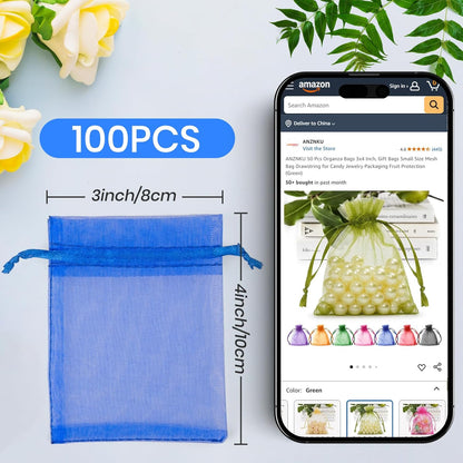 ANZNKU 50PCS White Organza Bags 3x4, Small Gift Bags Bulk for Sachet Jewelry Candy Treat, Mini Mesh Bag Drawstring for Wedding Bridal & Baby Shower, Party Favor Bag for Easter Mothers Day Birthday