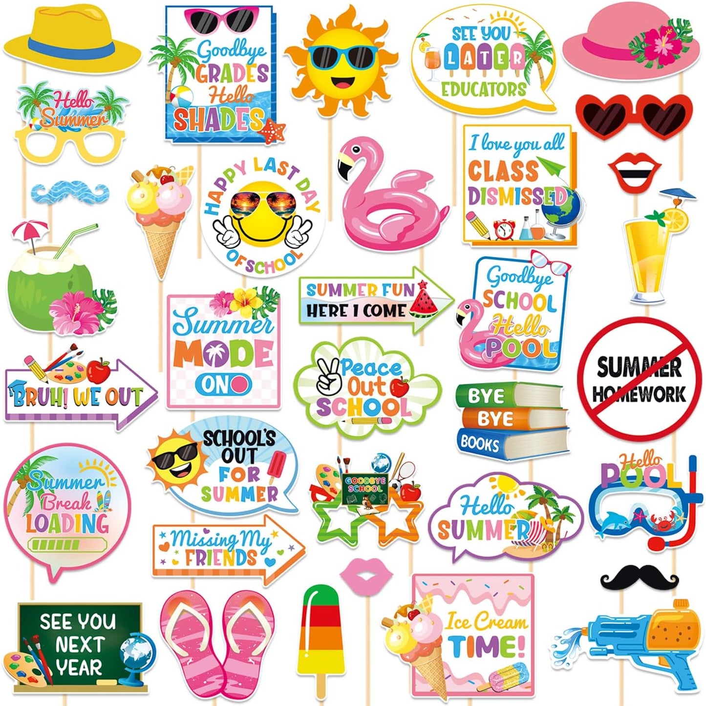 School's Out for Summer Photo Props Last Day of School Decorations Peace Out School Hello Summer Photo Booth Props Goodbye School Hello Pool Summer Vacation Party Decoration Supplies 35 Pieces