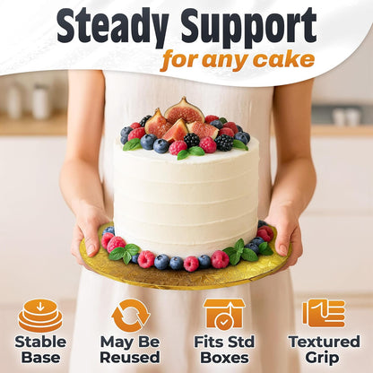12 Inch Cake Drum, Black Cake Board for Picture-Ready Celebration Cakes, 1/2 Inch Thick Round Cardboard Base with Grease & Moisture Resistant Surface and Decorative Pattern for Parties and Weddings
