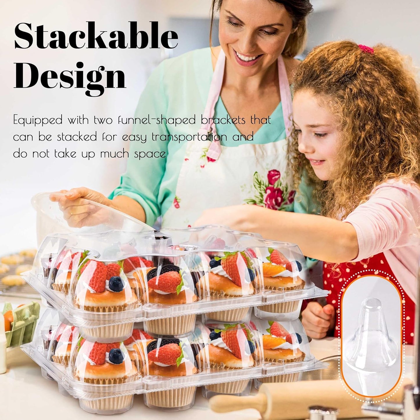 NPLUX 12 Count Cupcake Containers 12 Pack Cupcake Holders with Detachable Tall Dome Lids Clear Plastic Stackable Cupcake Boxes for 144 Cupcakes, BPA Free, Standard Size